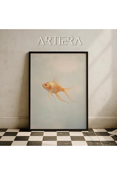 HİGUERA Χρωματισμός τοίχου με μινιμαλιστικό vintage ιαπωνικό χρυσόψαρο με φυσ...