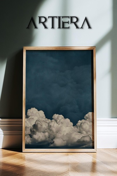 HİGUERA Σκούρο μπλε ουρανός και σύννεφα Ελαιογραφία Feel Vintage Japandi Art ...