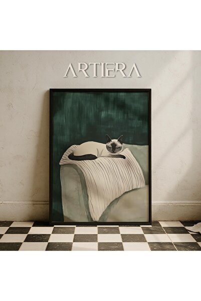 HİGUERA Αφηρημένο πορτρέτο γάτας σε γκρι καναπέ ύπνου Πίνακας τοίχου με ξύλιν...