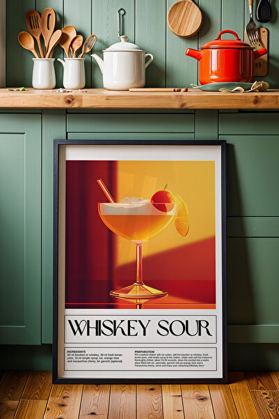 HİGUERA Whiskey Sour Cocktail BAR Ζωγραφική τοίχου κουζίνας με φυσικό ξύλινο ...
