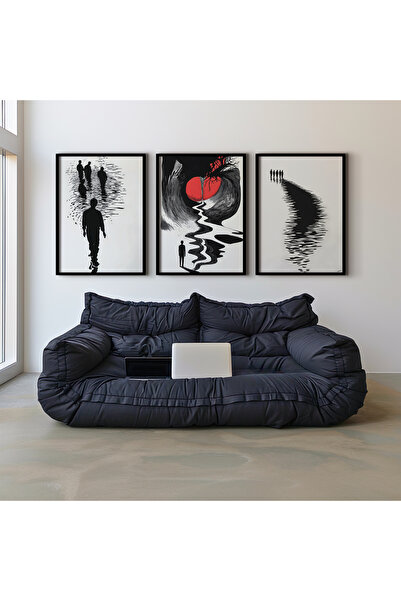 HİGUERA Σετ ζωγραφικής τοίχου με τριπλό φυσικό ξύλινο πλαίσιο ασπρόμαυρης αφη...