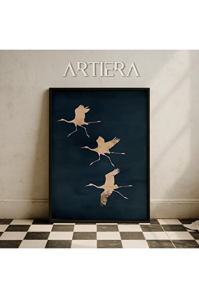 HİGUERA Ζωγραφική τοίχου με μπλε φόντο Πουλιά καλλιάρκης Vintage Japandi Art ...