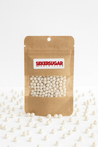 Genel Markalar Pasta Süsleme Şekeri Boncuk Şeker 4 mm Metalik İnci Beyazı 40 gr.