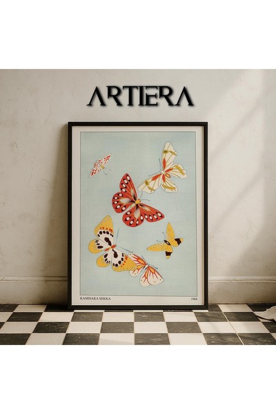 HİGUERA Μοντέρνα ζωγραφική τοίχου με ξύλινο πλαίσιο τέχνης Japandi με μπλε φό...