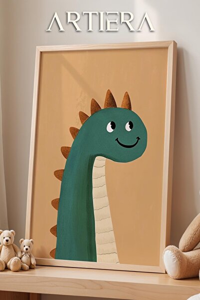 HİGUERA Χαμογελαστός δεινόσαυρος με θέμα μπεζ φόντο Διακόσμηση παιδικού δωματ...