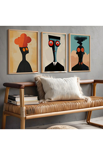 HİGUERA Σετ ζωγραφικής τοίχου με ανθρώπινες φιγούρες Red Abstract Τριπλό Φυσι...