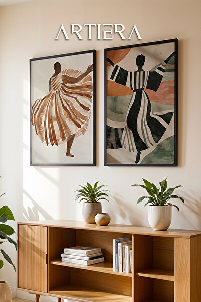 HİGUERA Κομψή επιτοίχια ζωγραφική με ξύλινο πλαίσιο με αίσθηση χορού σε γήινε...