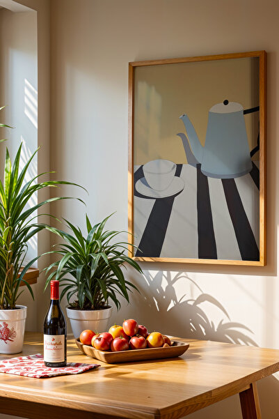 HİGUERA Nostalgic Teapot and Cup – Πίνακας τοίχου κουζίνας με φυσικό ξύλινο π...