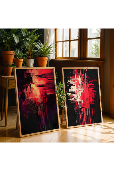 HİGUERA Set de pictură murală cu cadru din lemn natural, echilibru geometric ...