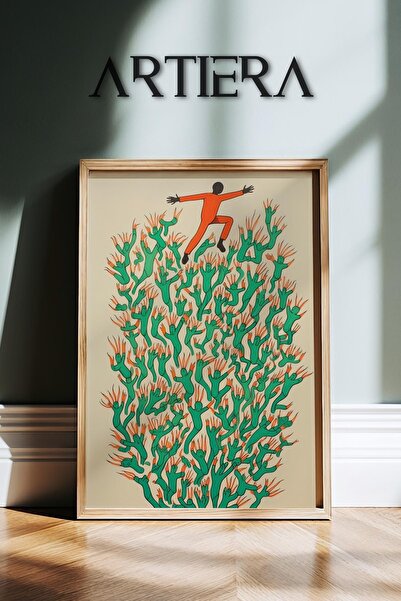 HİGUERA Ανθρώπινα μοτίβα Μινιμαλιστικό Κόκκινο Ένταση Vintage Ζωγραφική τοίχο...