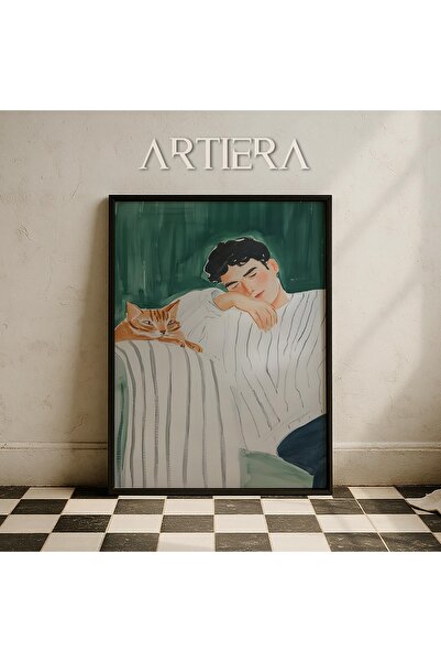 HİGUERA Πορτρέτο ανδρών και γάτας Ζωγραφική τοίχου με ξύλινο πλαίσιο