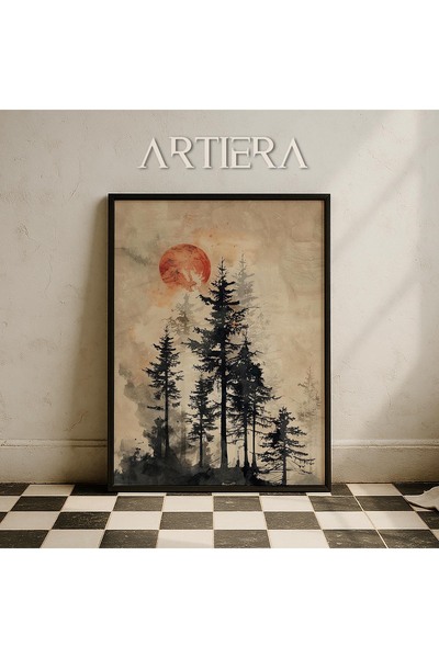 HİGUERA Vintage Landscape Nature Japandi Art Ζωγραφική τοίχου με φυσικό ξύλιν...