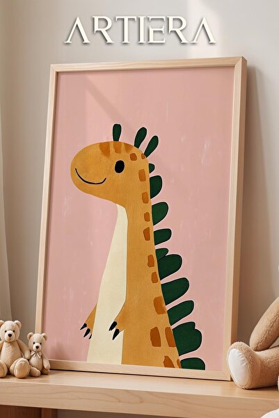 HİGUERA Χαριτωμένο θέμα δεινοσαύρων με ροζ φόντο Διακόσμηση παιδικού δωματίου...