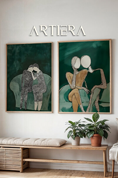 HİGUERA Εικόνες τοίχου με διπλό ξύλινο πλαίσιο Ivy Lovers and Silence Oil Pai...