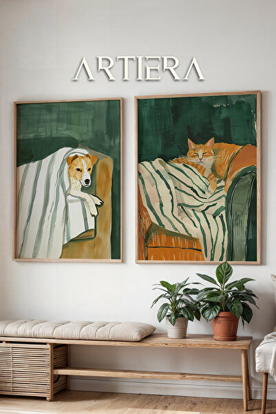 HİGUERA Peace with a Dog and a Cat Oil Painting Feel Διπλό Ξύλινο Πλαίσιο Ζωγ...