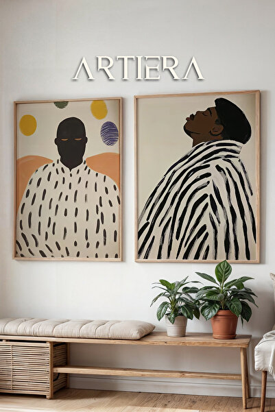 HİGUERA Μινιμαλιστική ζωγραφική τοίχου με διπλό ξύλινο πλαίσιο με αίσθηση ελα...