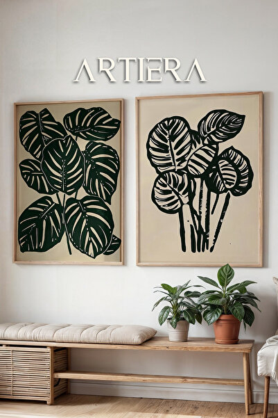 HİGUERA Μοτίβο τροπικών φύλλων Μίνιμαλ μαύρο στυλ Ελαιογραφία Αίσθηση Διπλό Ξ...