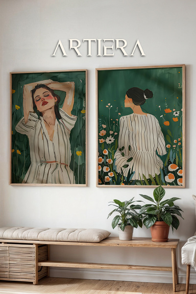 HİGUERA Σμαραγδένια πράσινα λουλούδια μέσα σε γυναίκες Αίσθηση ελαιογραφίας Δ...