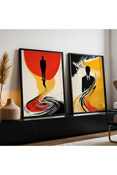 HİGUERA Διπλό Σετ ζωγραφικής τοίχου με κορνίζα από φυσικό ξύλο αφηρημένης τέχνης