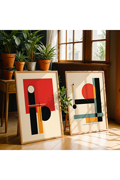 HİGUERA Γεωμετρικό Κόκκινο Αφηρημένο Διπλό Φυσικό Ξύλινο Πλαίσιο Τοιχογραφία