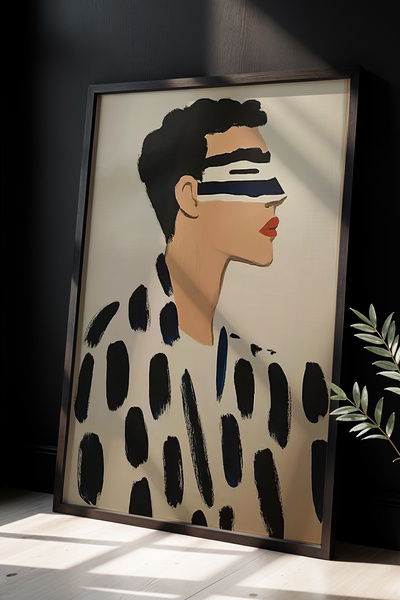 HİGUERA Ασπρόμαυρο ριγέ ανδρικό πορτρέτο Μοντέρνο και εντυπωσιακό στυλ Πίνακα...