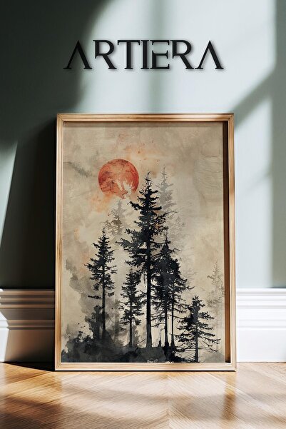 HİGUERA Vintage Landscape Nature Japandi Art Ζωγραφική τοίχου με φυσικό ξύλιν...