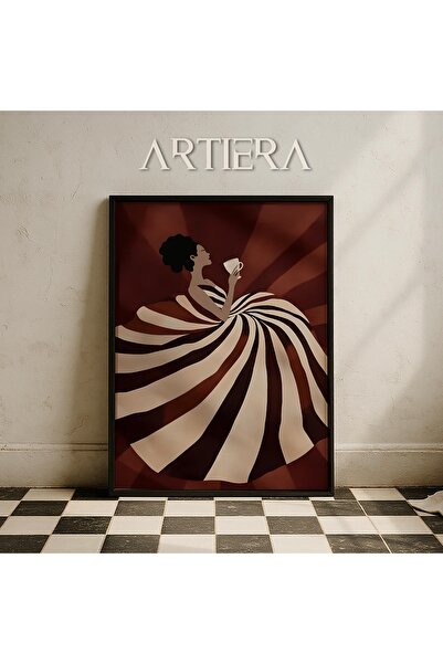 HİGUERA Γυναικείο πορτρέτο με αφηρημένο καφέ ριγέ σε γήινες αποχρώσεις Σύγχρο...