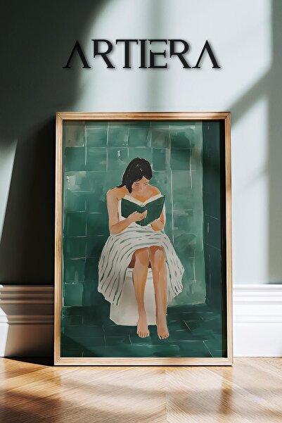 HİGUERA Γυναίκα που διαβάζει βιβλίο στην τουαλέτα Πράσινη αφηρημένη γυναίκα Μ...