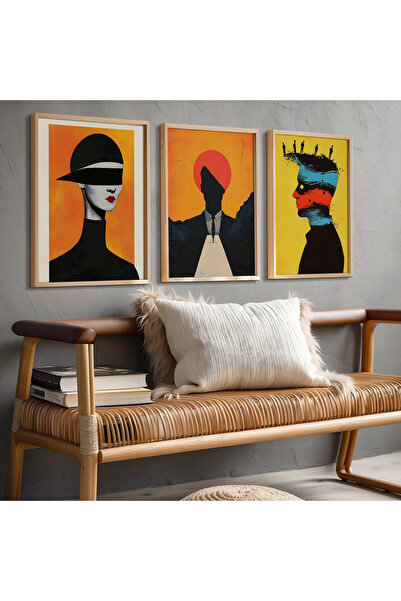 HİGUERA Σετ ζωγραφικής τοίχου με ανθρώπινες φιγούρες Red Abstract Τριπλό Φυσι...