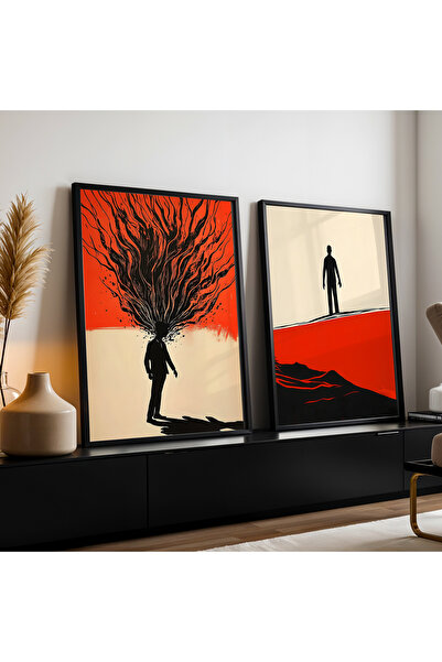 HİGUERA Αφηρημένο σχέδιο Κόκκινο αφηρημένο διπλό φυσικό ξύλινο πλαίσιο ζωγραφ...