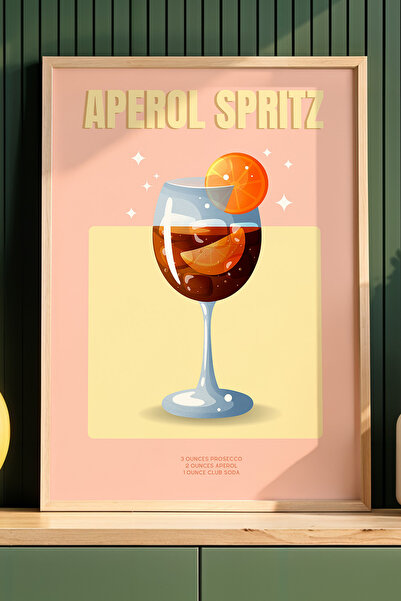 HİGUERA Επιτραπέζιο διακόσμησης κουζίνας Aperol Spritz με φυσικό ξύλινο πλαίσιο