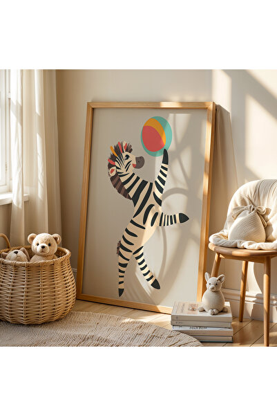 HİGUERA Set of 2 Cute Zebras Children's Room and Baby Room Wooden Framed Painting
