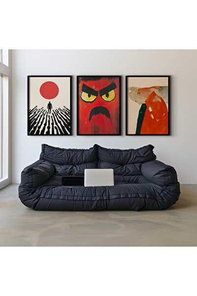 HİGUERA Αφηρημένο σχέδιο Κόκκινο αφηρημένο τριπλό φυσικό ξύλινο πλαίσιο ζωγρα...