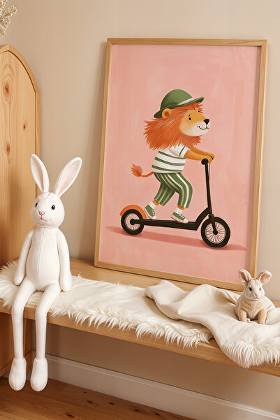 HİGUERA Scooter Riding Lion Παιδικό Δωμάτιο με Καπέλο Πίνακας Τοίχου με Φυσικ...