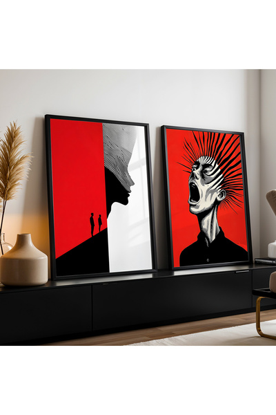 HİGUERA Σετ ζωγραφικής τοίχου με αφηρημένη ανθρώπινη φιγούρα διπλό κόκκινο αφ...