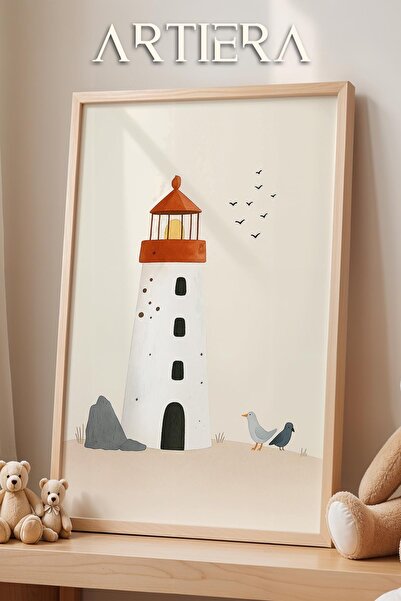 HİGUERA Διακόσμηση παιδικού δωματίου Lighthouse and Seagulls Πίνακας τοίχου μ...