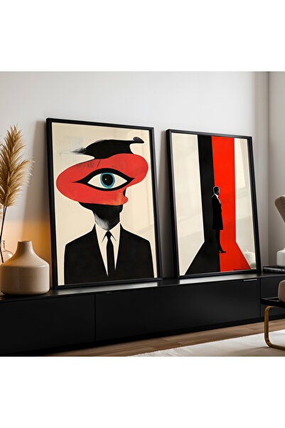 HİGUERA Αφηρημένο σχέδιο Κόκκινο αφηρημένο διπλό φυσικό ξύλινο πλαίσιο ζωγραφ...