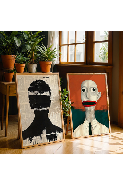 HİGUERA Ανθρώπινες Φιγούρες Κόκκινο Αφηρημένο Διπλό Σετ Ζωγραφικής Τοίχου με ...