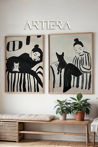 HİGUERA Ασπρόμαυρη ηρεμία Γυναίκα και γάτα με θέμα την ελαιογραφία Feel Διπλό...