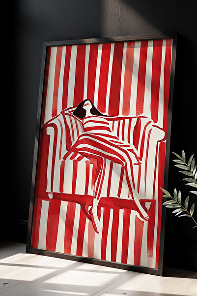 HİGUERA Γυναίκα σε κόκκινο ριγέ κάθισμα Σιγουριά και ενεργή διακόσμηση Πίνακα...