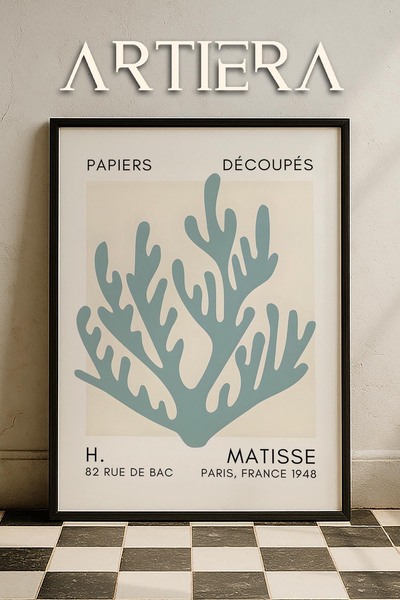 HİGUERA Σειρά Matisse Paper Cuttings Τυρκουάζ κοραλί κλαδί ζωγραφική τοίχου μ...