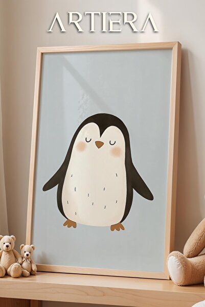 HİGUERA Cute Baby Penguin Blue Background Διακόσμηση παιδικού δωματίου Πίνακα...