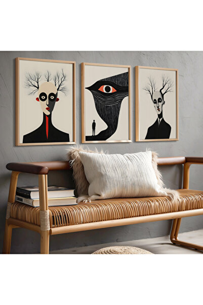 HİGUERA Σετ ζωγραφικής τοίχου με ανθρώπινες φιγούρες Red Abstract Τριπλό Φυσι...