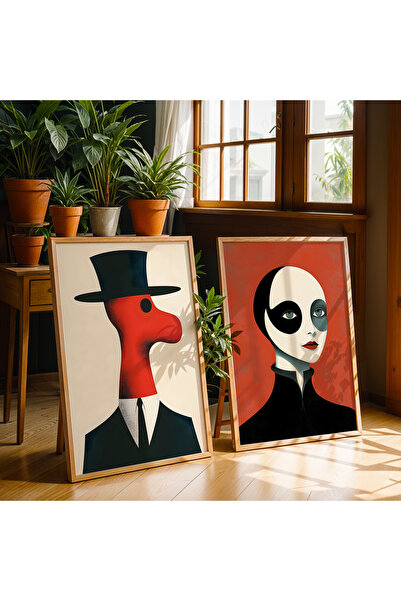 HİGUERA Σετ ζωγραφικής τοίχου με αφηρημένη ανθρώπινη φιγούρα διπλό κόκκινο αφ...