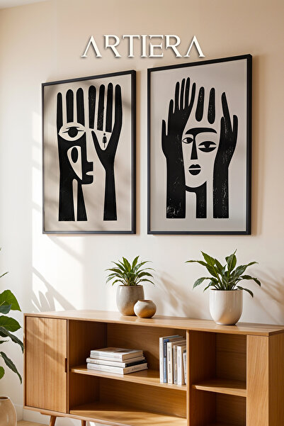 HİGUERA Μαύρη μινιμαλιστική φιγούρα ελαιογραφία Feel Διπλό ξύλινο πλαίσιο ζωγ...