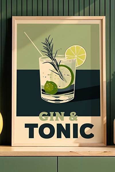 HİGUERA Κομψό Gin & Tonic Illustration BAR Ζωγραφική τοίχου κουζίνας με φυσικ...