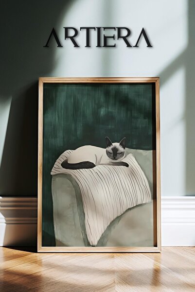 HİGUERA Αφηρημένο πορτρέτο γάτας σε γκρι καναπέ ύπνου Πίνακας τοίχου με ξύλιν...