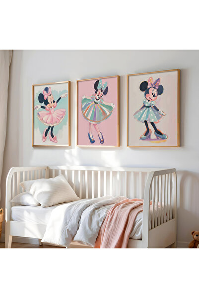 HİGUERA Τριπλή ζωγραφική τοίχου με ελαιογραφίες Μίνι Μάους για παιδικό δωμάτι...