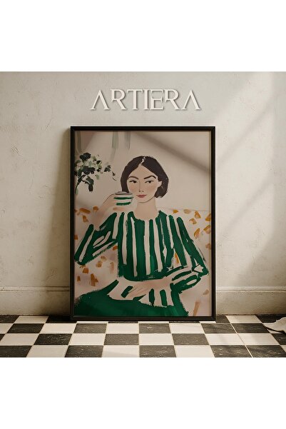 HİGUERA Αφηρημένο γυναικείο πορτρέτο σε ριγέ πράσινο φόρεμα Μοντέρνο πορτρέτο...