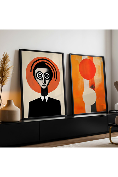 HİGUERA Αφηρημένο σχέδιο Κόκκινο αφηρημένο διπλό φυσικό ξύλινο πλαίσιο ζωγραφ...